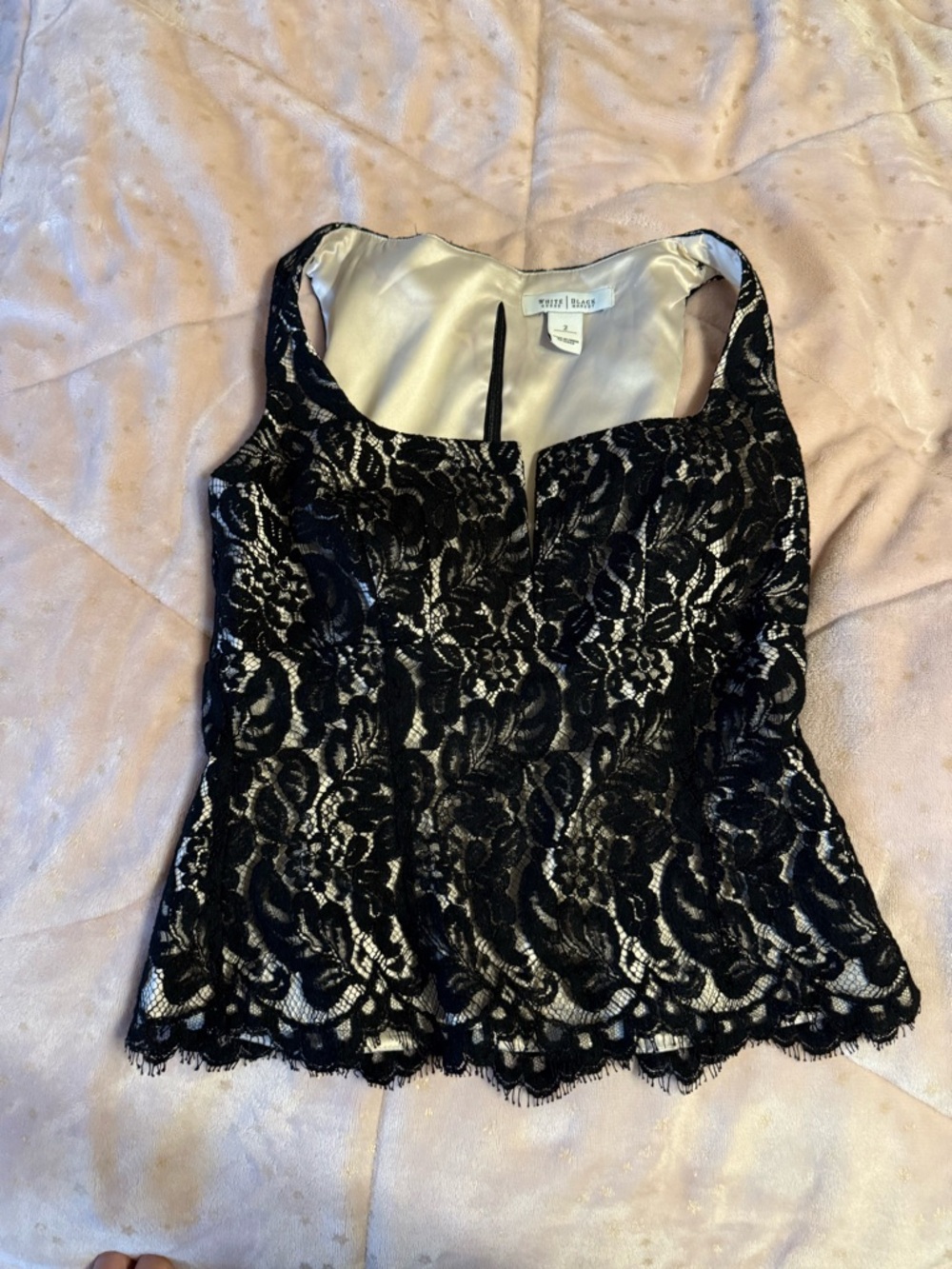 White House Black Market Black Lace Camisole with Cream Lining blouse